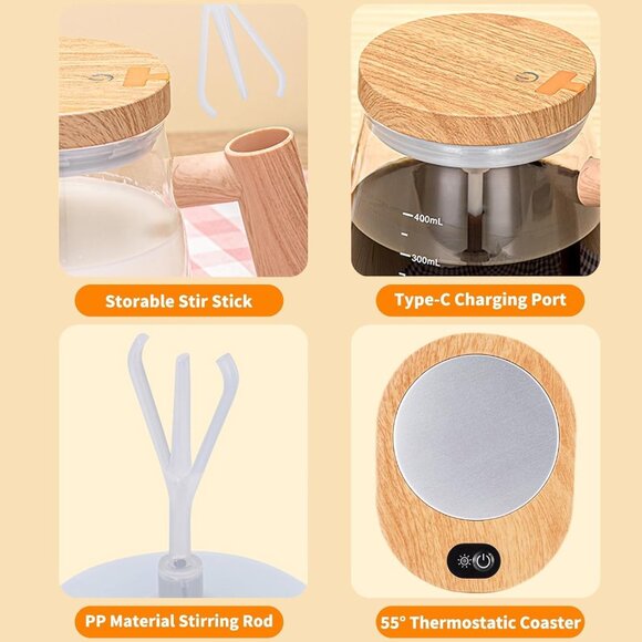 Electric Self Stirring Mug with Heating Base and Lid High Speed Glass Mixing Cup - Picture 4 of 12